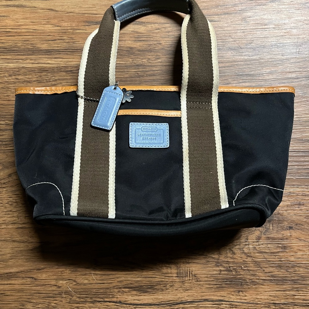 Vintage Y2K COACH Hamptons Nylon Tote Bag Black 6261 Leather Trim Handbag Purse